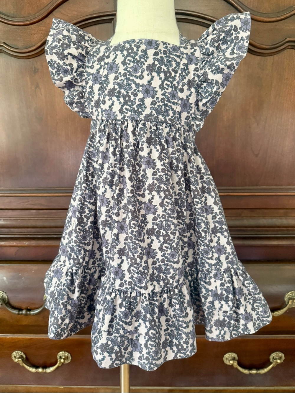 Kate Quinn Girls Floral Flutter Sleeve Open Back Dress 2T Cotton